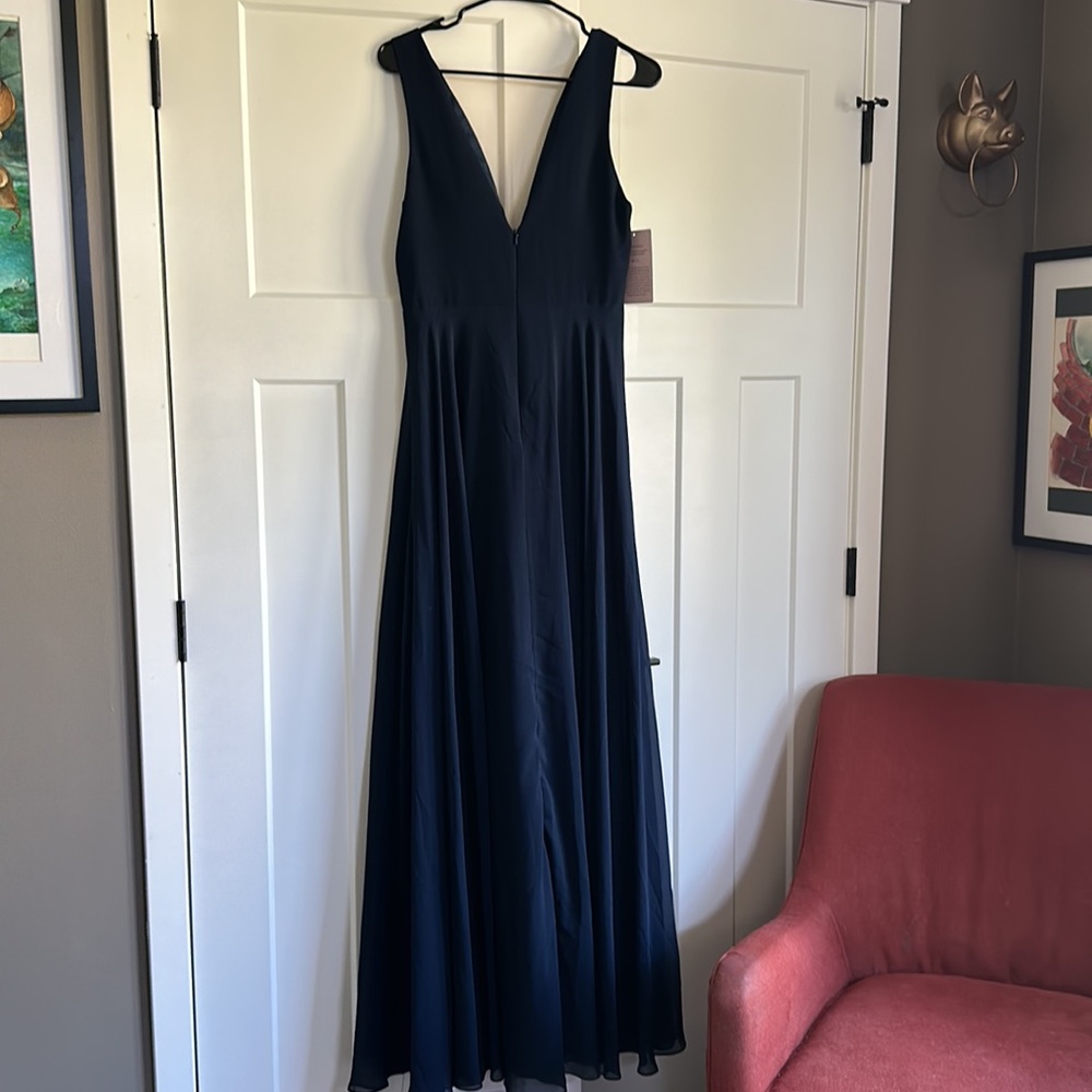 Jenny Yoo for BHLDN - navy blue chiffon v-neck dress - size 8